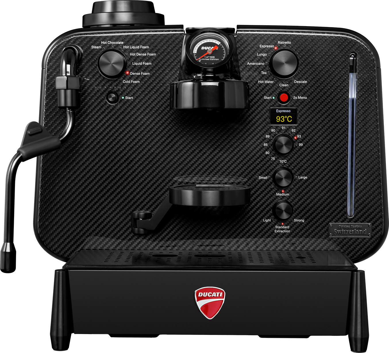 Barista M3 1926 Limited Edition Carbon Fiber by Ducati – set forfra på hvid baggrund